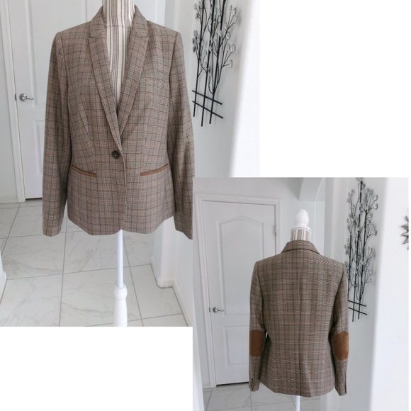 Tommy Hilfiger Jackets & Blazers - Like New Tommy Hilfiger Brown Plaid Fitted Blazer Jacket Elbow Patches 14 12 XL